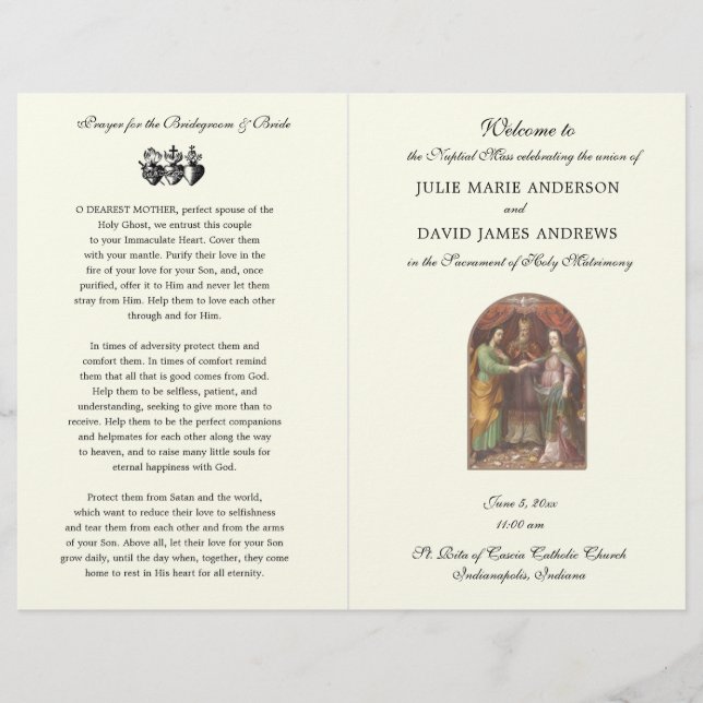 Programme élégant de messe de mariage catholique (Devant)