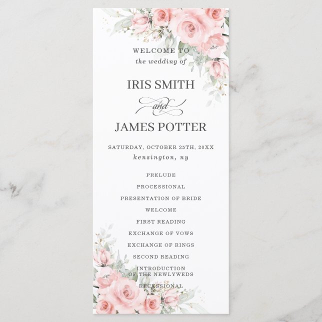 Programme Élégant délicieux Blush PInk Floral Wedding Progra (Devant)