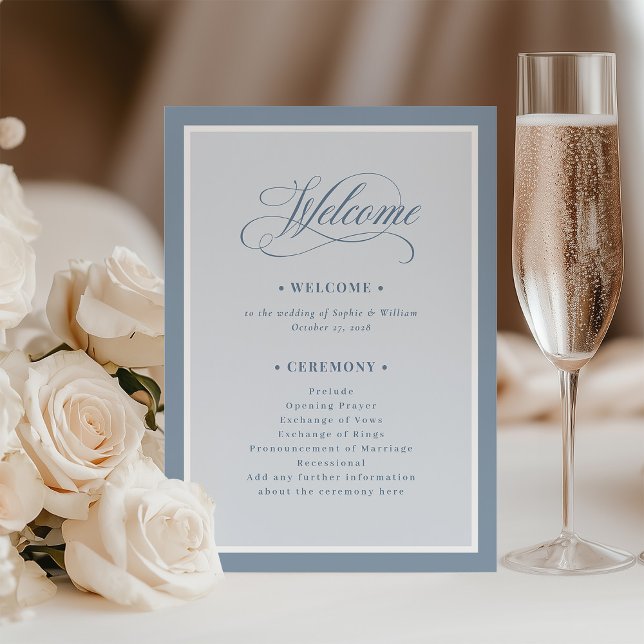 Programme Elegant Dusty Blue Border | Luxe Wedding Welcome (Créateur téléchargé)