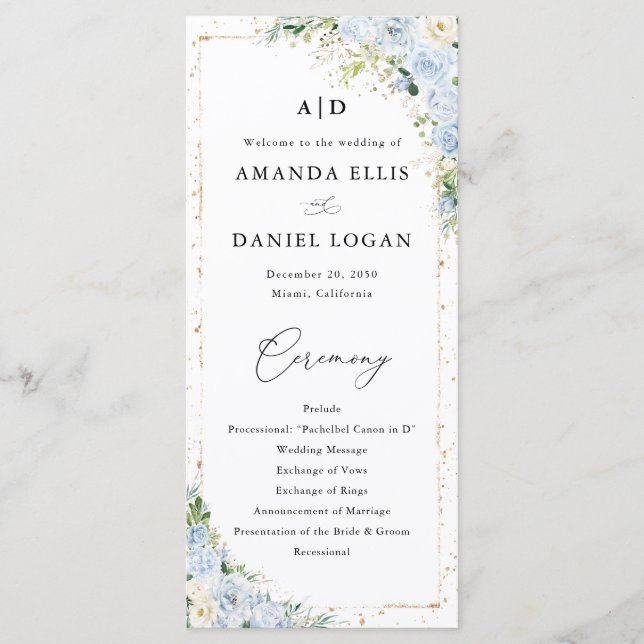 Programme Elegant Dusty Blue Wedding Program (Devant)