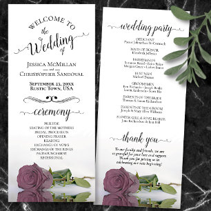 Programme Élégant Dusty Mauve Rose Rose Rose Mariage romanti