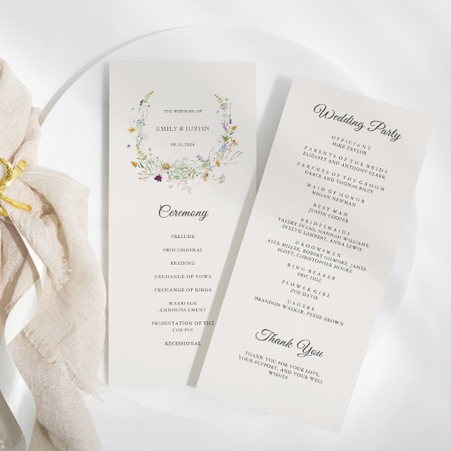 Programme Elégant Fleur sauvage Aquarelle Wreath Mariage bei (Créateur téléchargé)