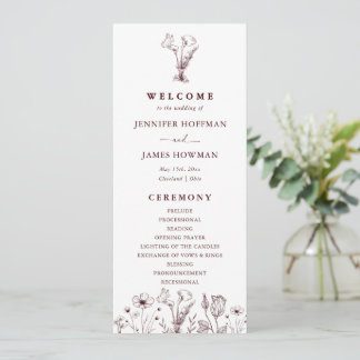 Programme Elegant Floral Burgundy Wedding
