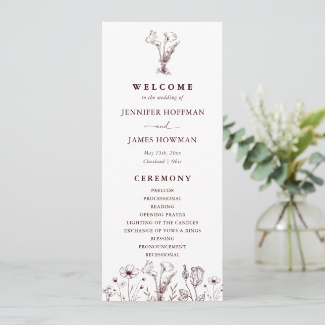 Programme Elegant Floral Burgundy Wedding  (Debout devant)