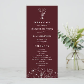 Programme Elegant Floral Burgundy Wedding