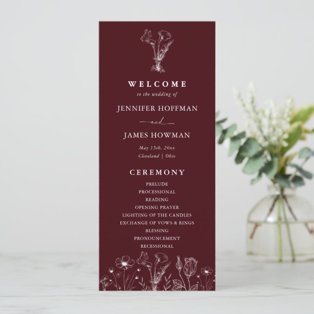 Programme Elegant Floral Burgundy Wedding  (Debout devant)