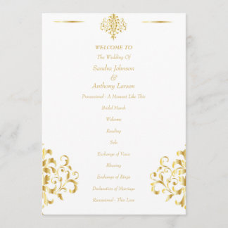 Programme Elegant Gold and White Damask Wedding