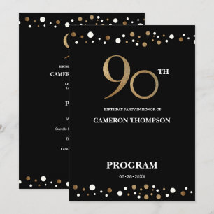 Programme Elégant Gold et Noir Confetti 90e anniversaire