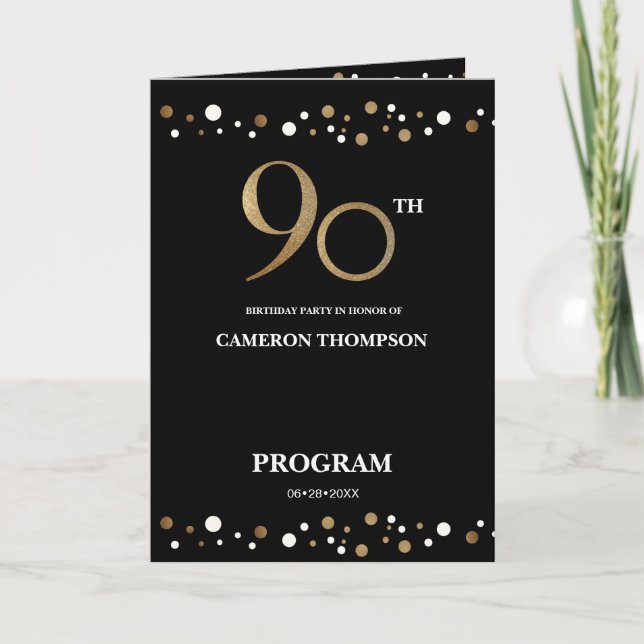 Programme Elégant Gold et Noir Confetti 90e anniversaire (Devant)