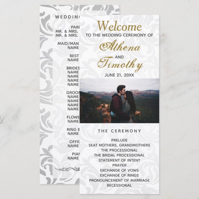 Programme Elégant Gold Script Personal Photo Wedding Program (Devant / Derrière)