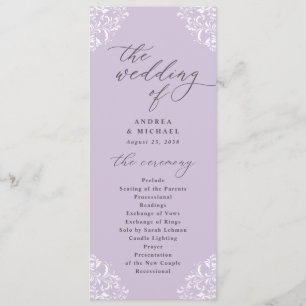 Programme Élégant Lavande violet Vintage Mariage classique