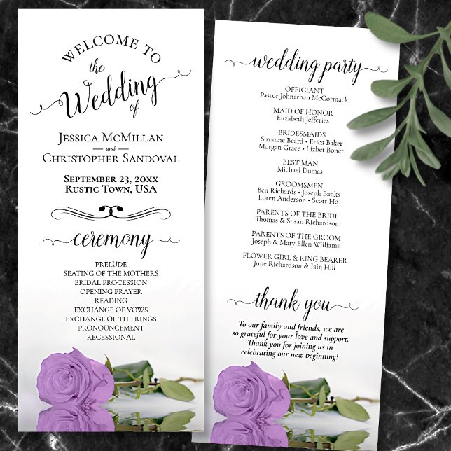 Programme Élégant Lilac violet Rose Mariage romantique (Front and Back)