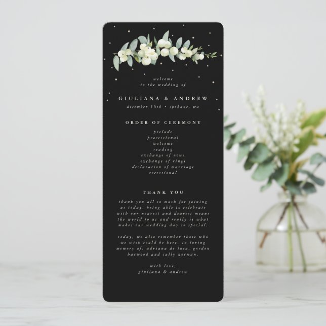 Programme Elégant Mariage Black Snowberry+Eucalyptus Stem (Debout devant)