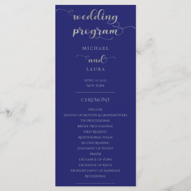 Programme Elégant Mariage bleu marine et argent (Devant)