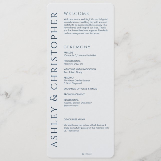 Programme Élégant Mariage bleu marine moderne (Devant)