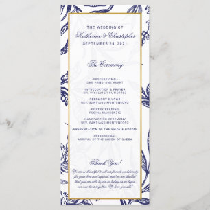 Programme Élégant Mariage botanique en or bleu marine romant