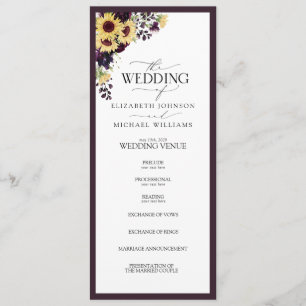 Programme Élégant Mariage d'aquarelle de tournesol violet de