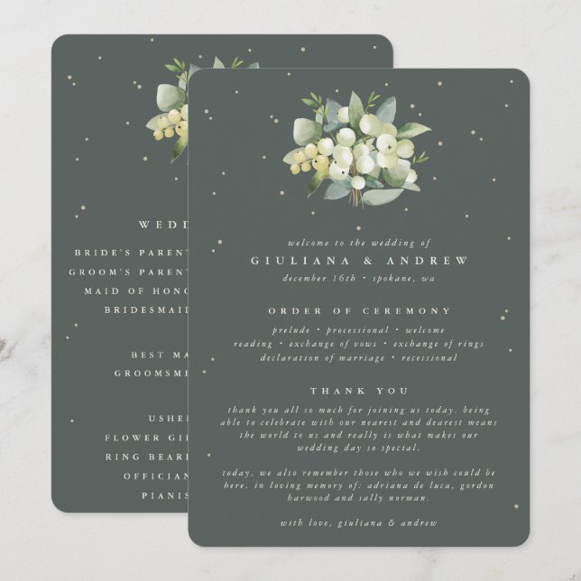Programme Élégant Mariage de bouquet Eucalyptus & Snowberry  (Devant / Derrière)