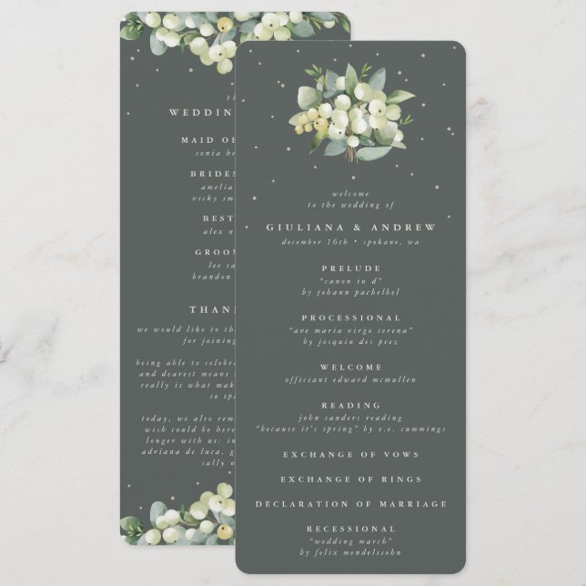 Programme Élégant Mariage de bouquet Eucalyptus & Snowberry  (Devant / Derrière)
