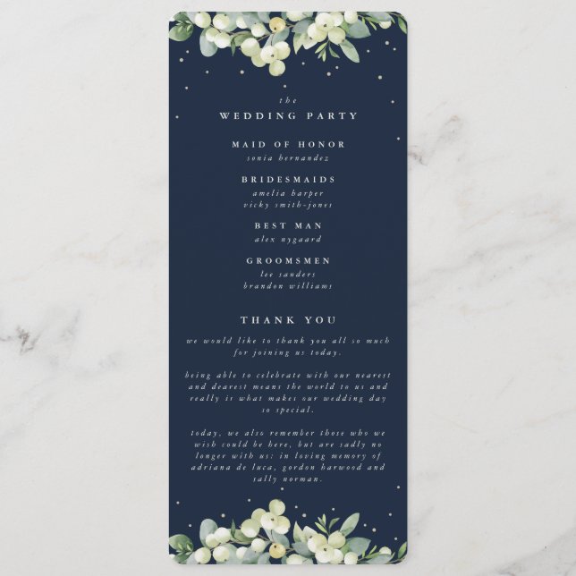 Programme Elégant Mariage de  de la Marine Snowberry+Eucalyp (Dos)