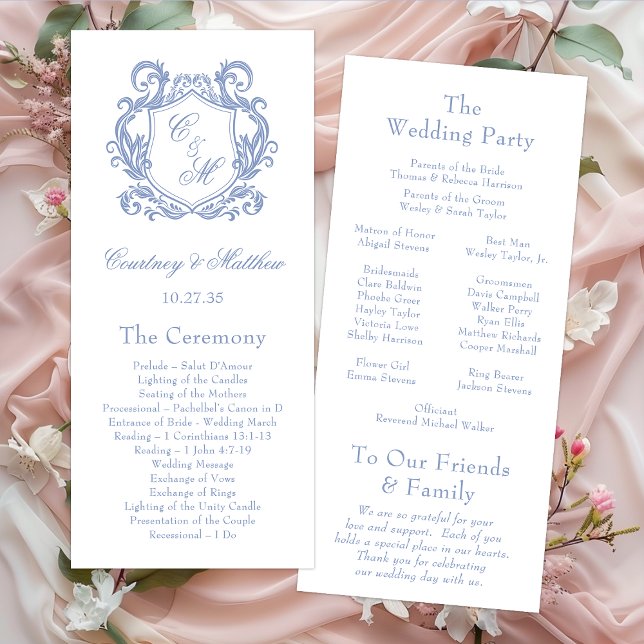 Programme Élégant Mariage de Monogram Blue Dusty (Créateur téléchargé)