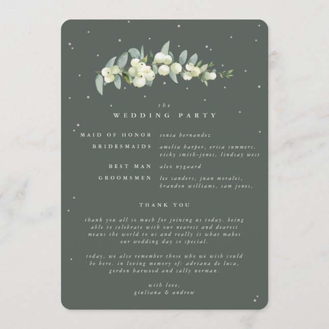 Programme Elégant Mariage d'hiver Eucalyptus & Snowberry Ver (Dos)