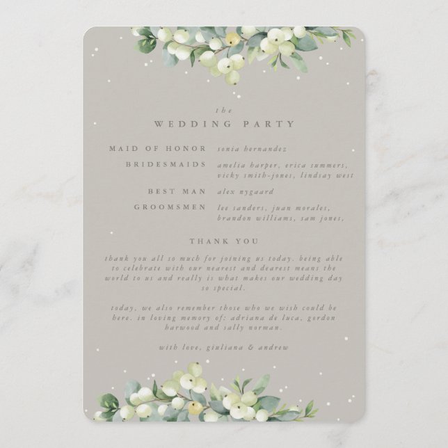 Programme Elégant Mariage d'hiver Greige Snowberry+Eucalyptu (Dos)