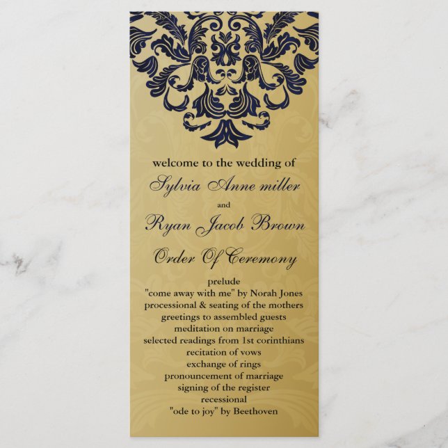 Programme Élégant Mariage d'or de la marine Filigree (Devant)