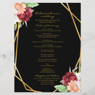 Programme Élégant Mariage floral géométrique en or noir