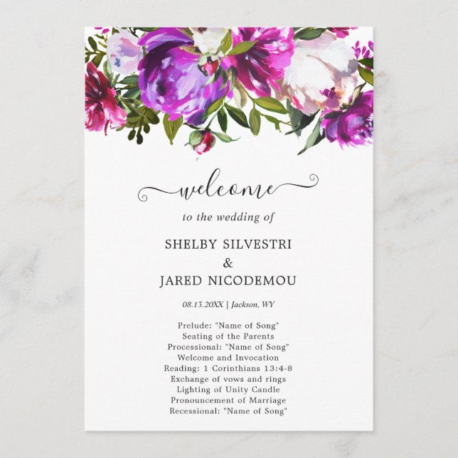 Programme Élégant Mariage floral violet moderne (Devant)