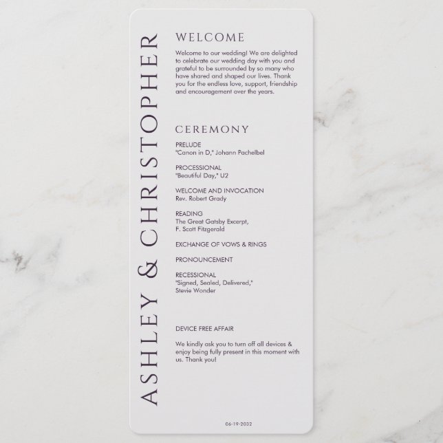 Programme Élégant Mariage moderne foncé violet (Devant)