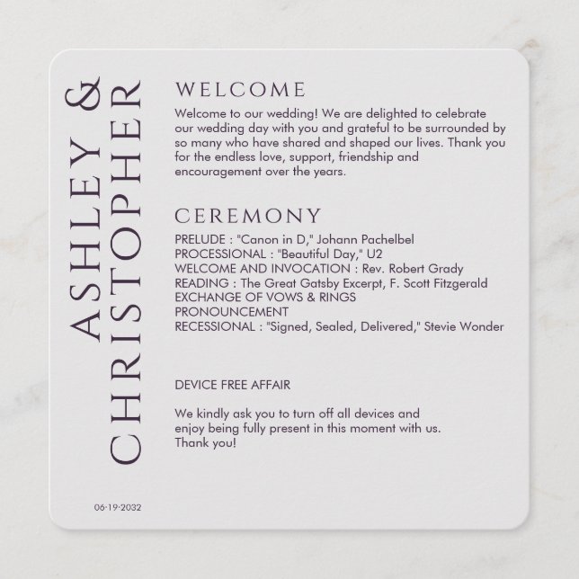 Programme Élégant Mariage moderne foncé violet (Devant)