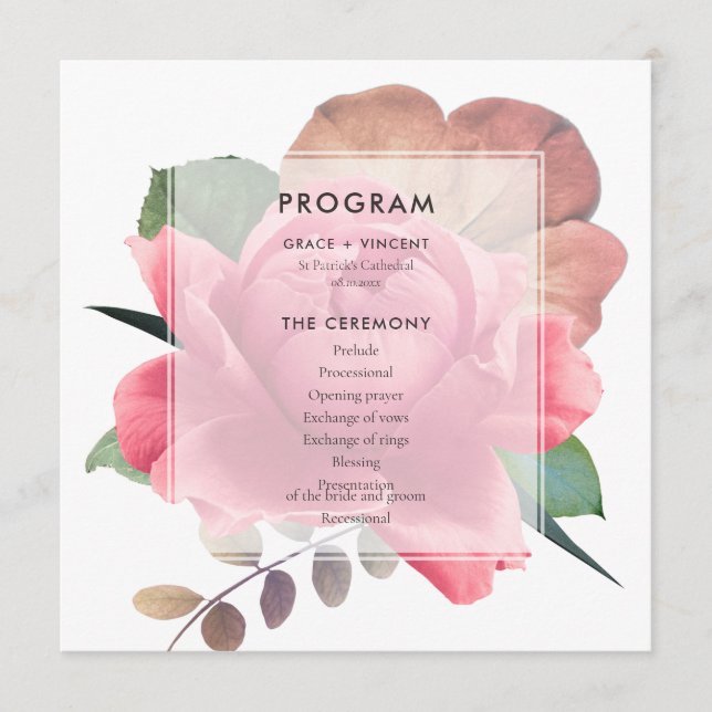 Programme Élégant mariage rose vintage (Devant)