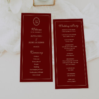 Programme Elegant Monogram Script Wine Red Wedding Ceremony