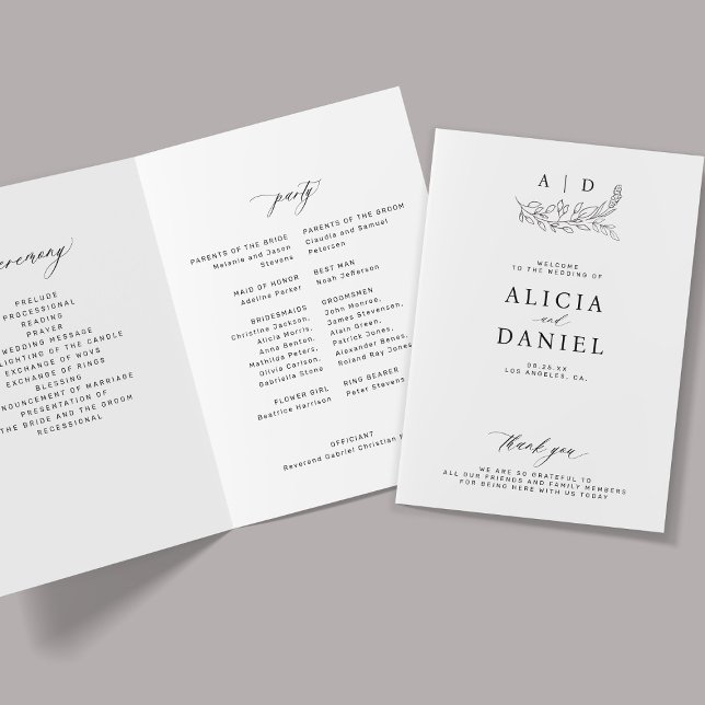 Programme Élégant monogramme de mariage noir et blanc  (Créateur téléchargé)
