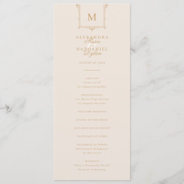 Programme Élégant Monogramme Vintage Mariage noir et blanc (Devant)