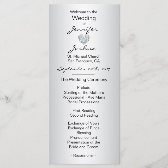 Programme Élégant Personnalisé Silver Black Wedding Programm (Devant)