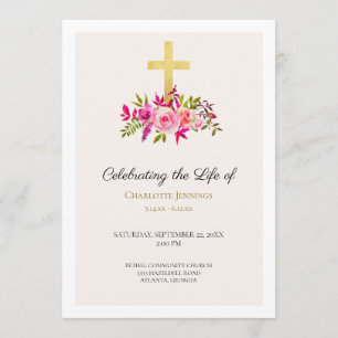 Programme Elégant Pink Gold Floral Funeral Ordre de service