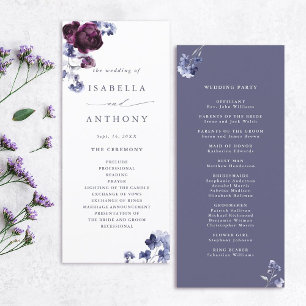 Programme Élégant Plum violet & Indigo Mariage Floral bleu