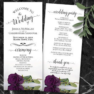 Programme Élégant Plum violet Rose simple Mariage romantique