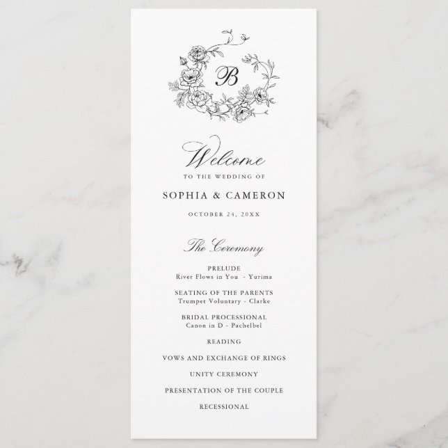 Programme Élégant Rose Floral Wreath Mariage (Devant)