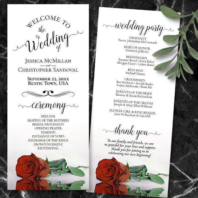 Programme Elégant rouille orange Rose simple Mariage romanti (Front and Back)