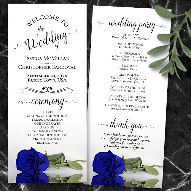Programme Elégant Royal Blue ou Rose Cobalt Mariage romantiq (Front and Back)
