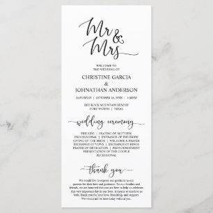 Programme Élégant script noir, M. et Mme, Cérémonie Mariage