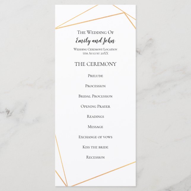Programme Élégant Simple Gold Geometry LInes Mariage (Devant)