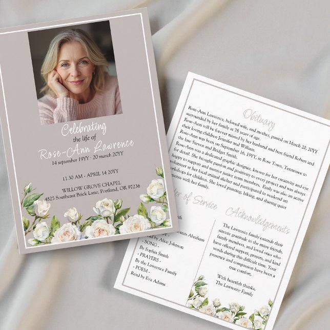 Programme Elegant White Roses Taupe Funeral Folded (Créateur téléchargé)