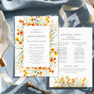 Programme Elégante Aquarelle Fleurs sauvages Cérémonie Maria