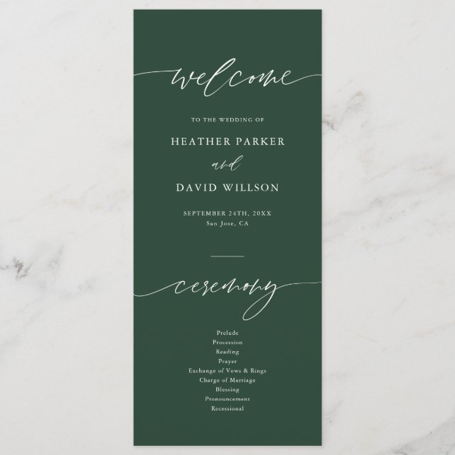 Programme Élégante cérémonie de Mariage Emerald Green (Devant)