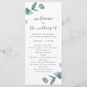 Programme Élégante cérémonie de Mariage Eucalyptus Script