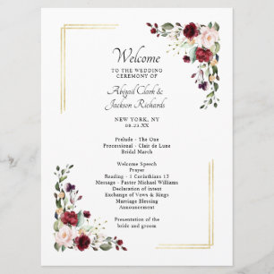 Programme Élégante cérémonie de Mariage Floral Gold Foil en 